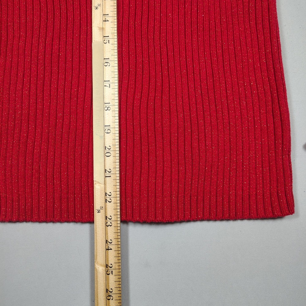 Relativity Sweater Women L Red Mock Neck Metallic Ribbed Knit Cotton R4814L - Picture 6 of 8